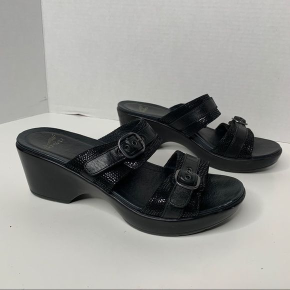 🚫🚫🚫🚫🚫Dansko Jessie Black Lizard Leather Double Banded Sandal size 39 - Picture 2 of 8